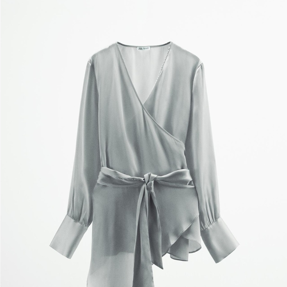 Elegant Light Gray satin effect wrap blouse
